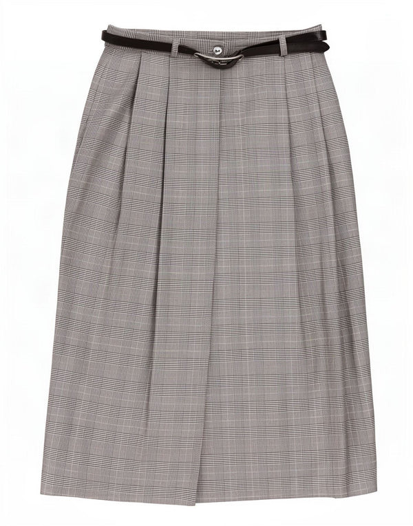 Vintage slå-om nederdel til kvinder UK 10 Small W27 Grå Houndstooth Polyester