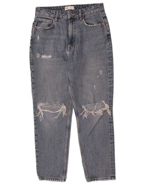 Zara Womens Distressed High Waist Tapered Jeans EU 40 Medium W30 L27 Blue