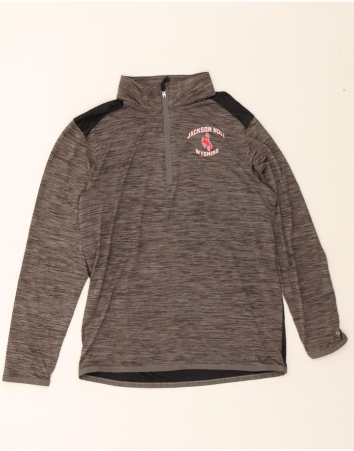 CHAMPION Womens Zip Neck Top Long Sleeve UK 14 Medium Grey Flecked Vintage Champion and Second-Hand Champion from Messina Hembry 