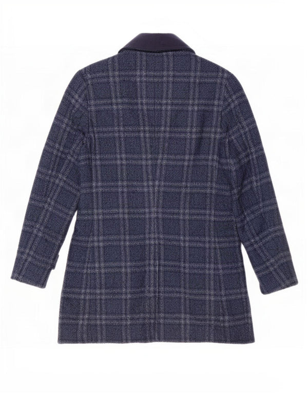 vintage Mens Overcoat IT 46 Petit Bleu Marine Check Polyester