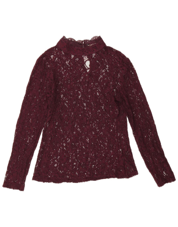 Oasis Camicetta in pizzo a maniche lunghe da donna Top UK 12 Borgogna medio floreale