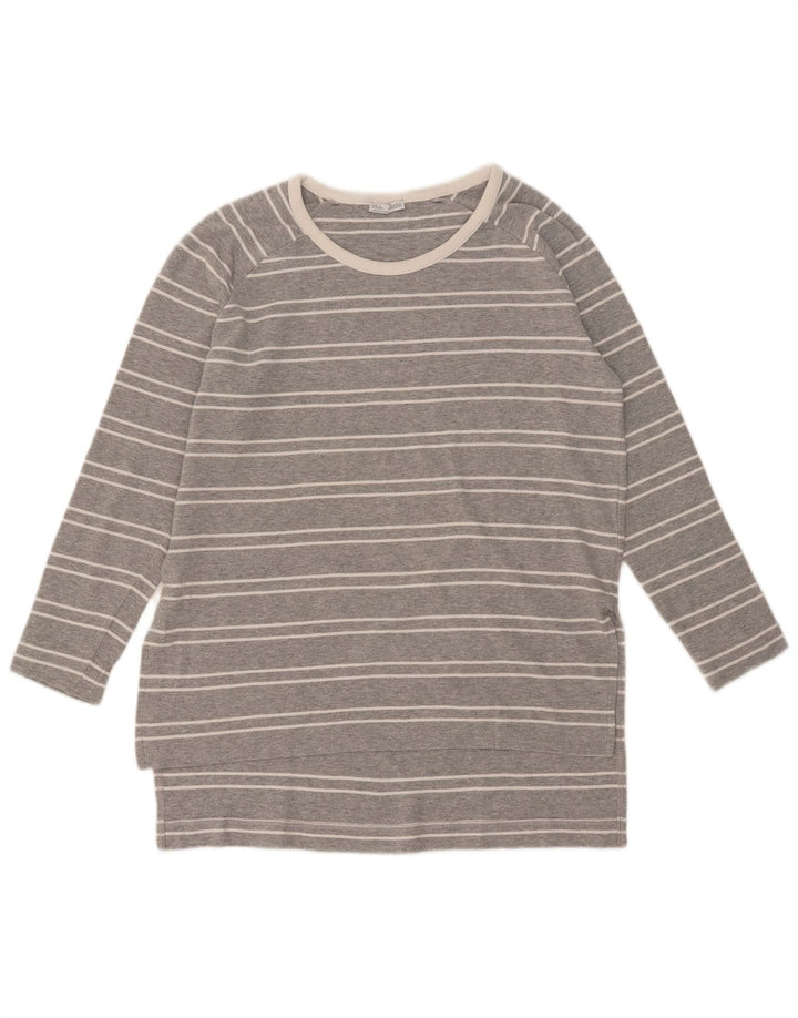 Zara Womens Top Long Sleeve UK 14 Medium Grey Striped
