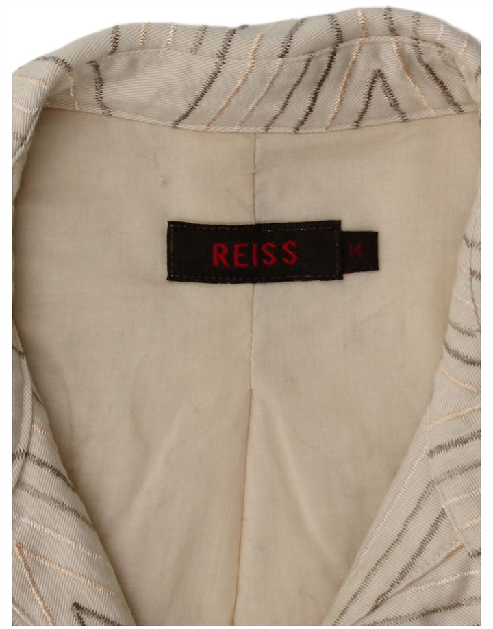REISS Womens Bomber Jacket UK 14 Medium White Argyle/Diamond Cotton