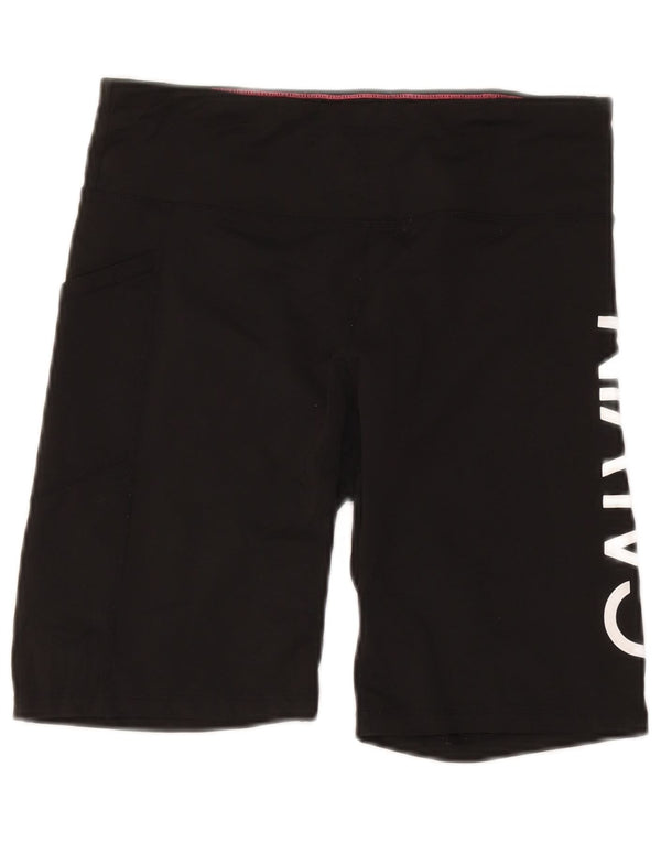 Calvin Klein Damen Graphic Sport Shorts UK 14 Large Schwarzes Nylon