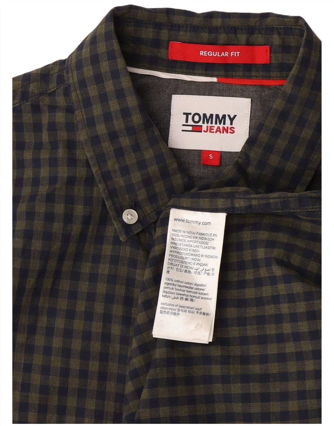 Tommy Hilfiger Mens Regular Fit Shirt Small Navy Blue Gingham Cotton
