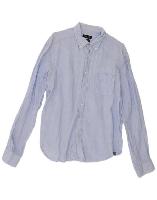 Camicia Uomo Massimo Dutti XL Lino Blu