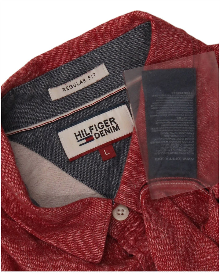 Tommy Hilfiger Mens Regular Fit Shirt Large Red Linen
