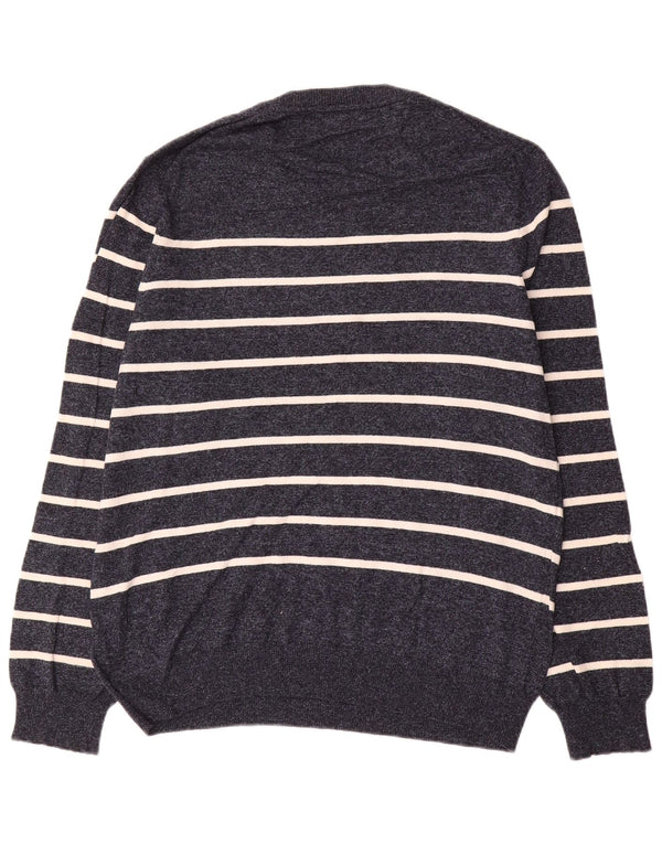 Marks & Spencer Mens Crew Neck Jumper Sweater Large Navy Blue Striped