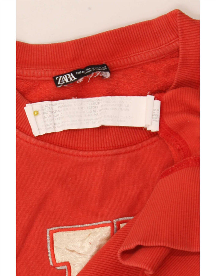 Felpa con grafica Zara da donna, maglione UK 14, cotone rosso medio