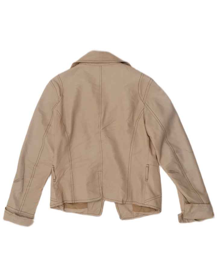 veste blazer en cuir crop femme vintage UK 8 Petit Beige