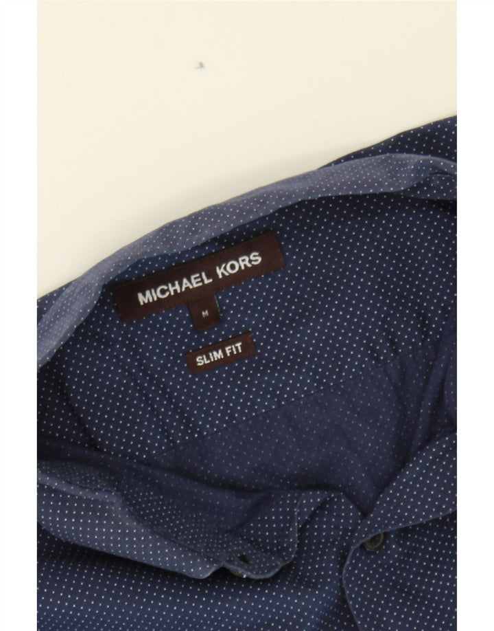 MICHAEL KORS Mens Slim Fit Shirt Medium Navy Blue Spotted Cotton Vintage Michael Kors and Second-Hand Michael Kors from Messina Hembry 