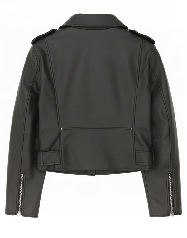 Zara Mujer Chaqueta Biker De Piel Sintética UK 40 XL Poliéster Negro