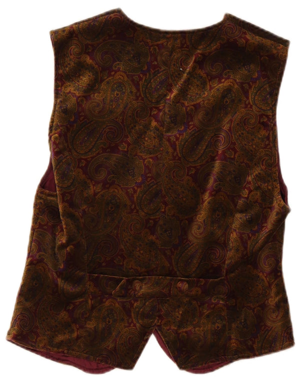 Gilet vintage da donna in velluto UK 12 Paisley marrone medio
