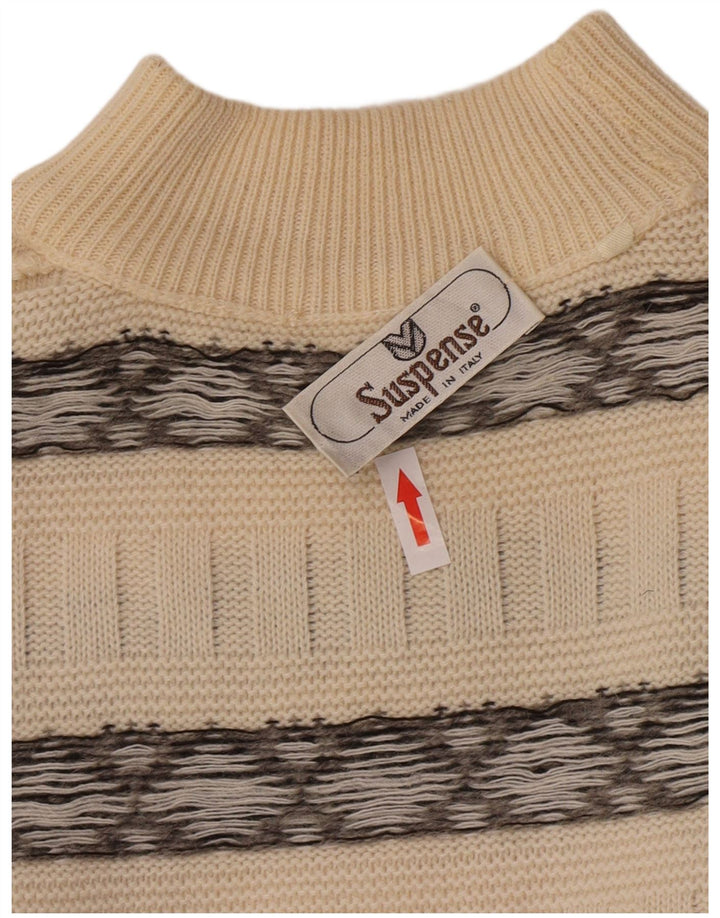 Suspense Mens Turtle Neck Jumper Sweater IT 52 Large Off White Striped Wool