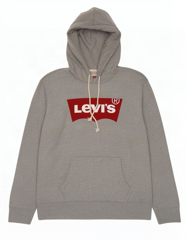 Levi's Mens Standard Graphic Hoodie Jumper Large Grey Cotton