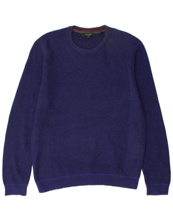 Ted Baker Mens Crew Neck Jumper Sweater Size 4 Large Navy Blue Polyester