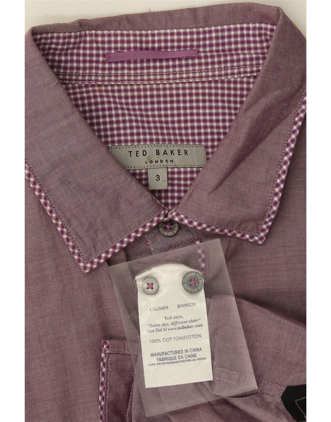 Ted Baker Mens Shirt Size 3 Medium Purple Gingham Cotton