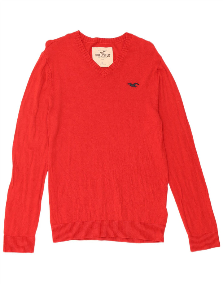 HOLLISTER Mens V-Neck Jumper Sweater Medium Red Cotton