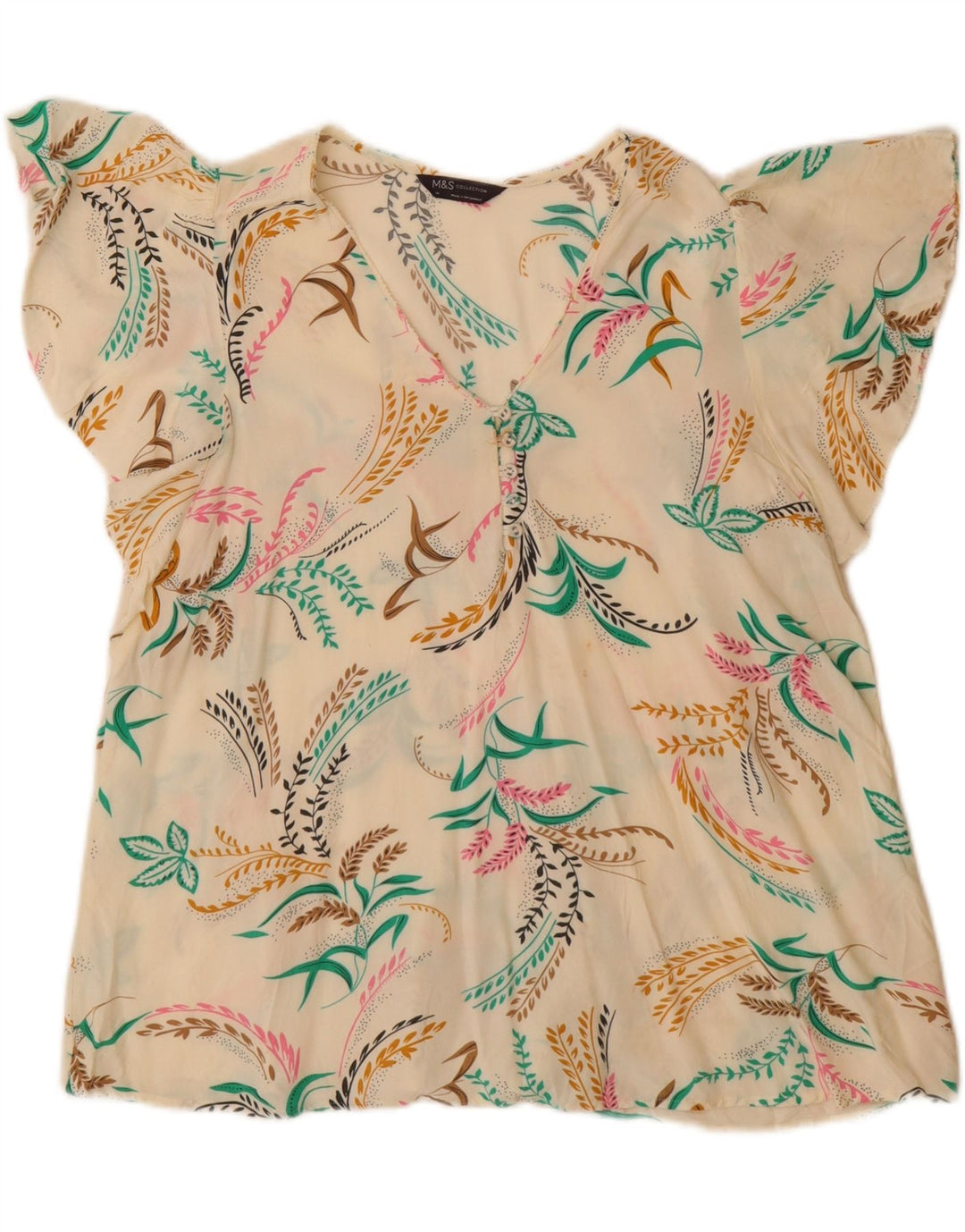 Marks & Spencer Womens Blouse Top UK 14 Large Off White Floral
