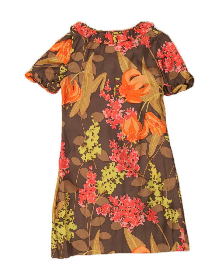 VINTAGE Womens Basic Dress UK 12 Medium Brown Floral Vintage Vintage and Second-Hand Vintage from Messina Hembry 