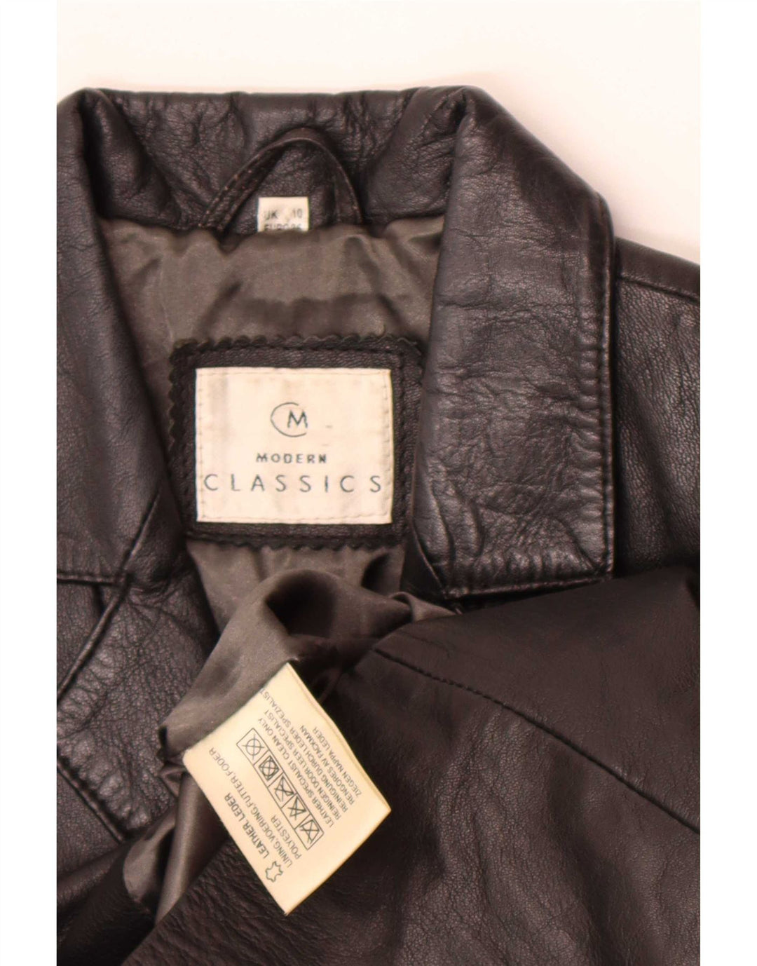vintage Femme 3 Boutons Veste Blazer En Cuir UK 10 Petit Noir