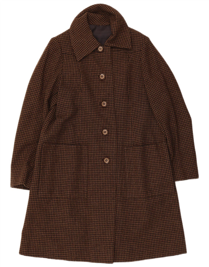 Vintage overfrakke til kvinder UK 12 Medium Brown Houndstooth