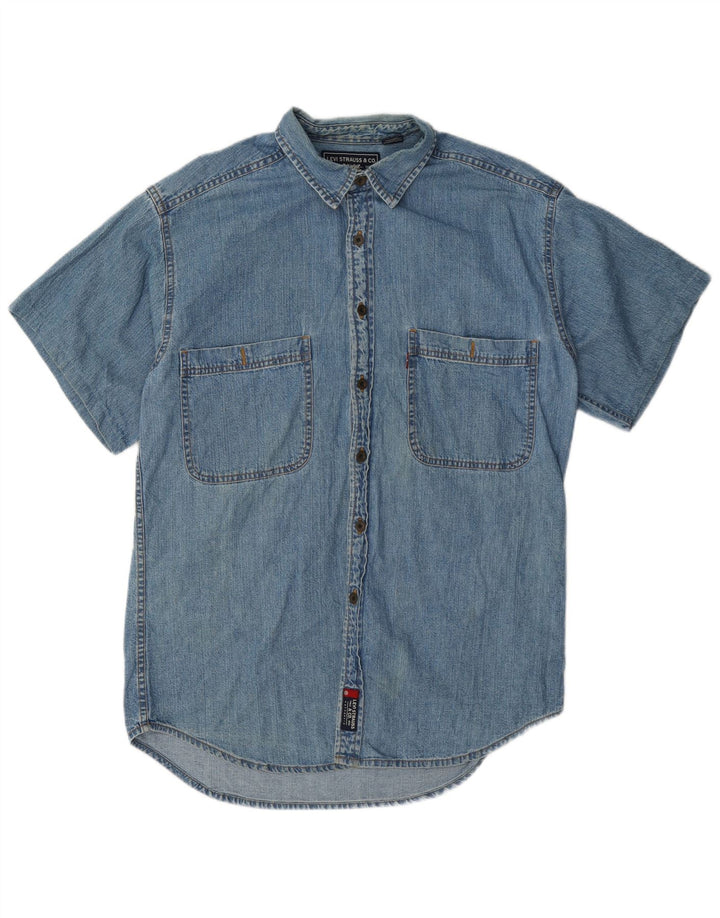 Levi's Chemise en Jean à Manches Courtes Homme Bleu Moyen Coton