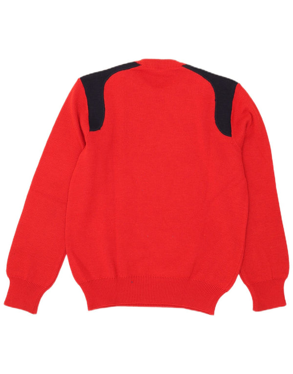 Life Line Mens Crew Neck Jumper Sweater Medium Red Colourblock Wool