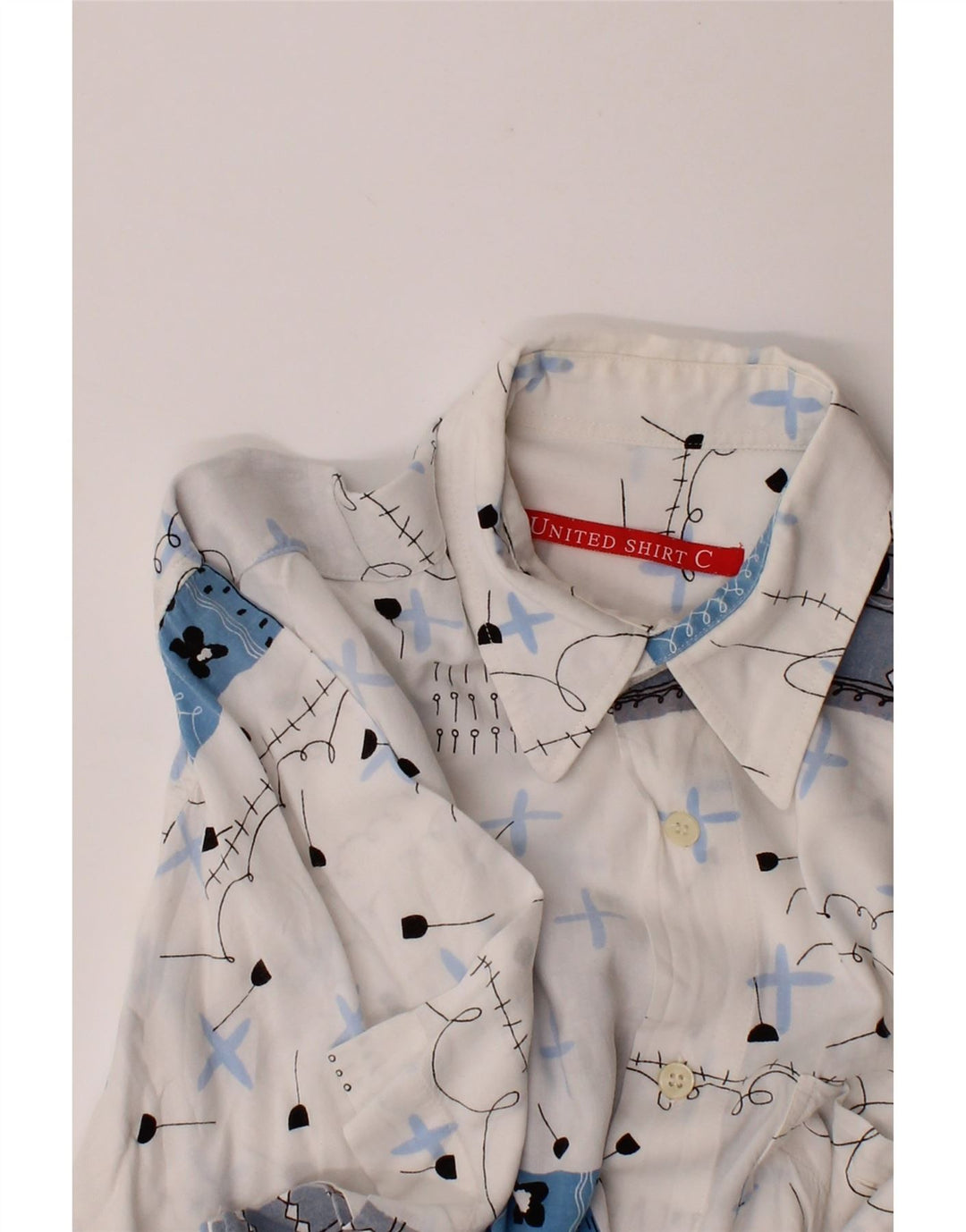 VINTAGE Mens Big & Tall Short Sleeve Shirt Medium White Patchwork Vintage Vintage and Second-Hand Vintage from Messina Hembry 