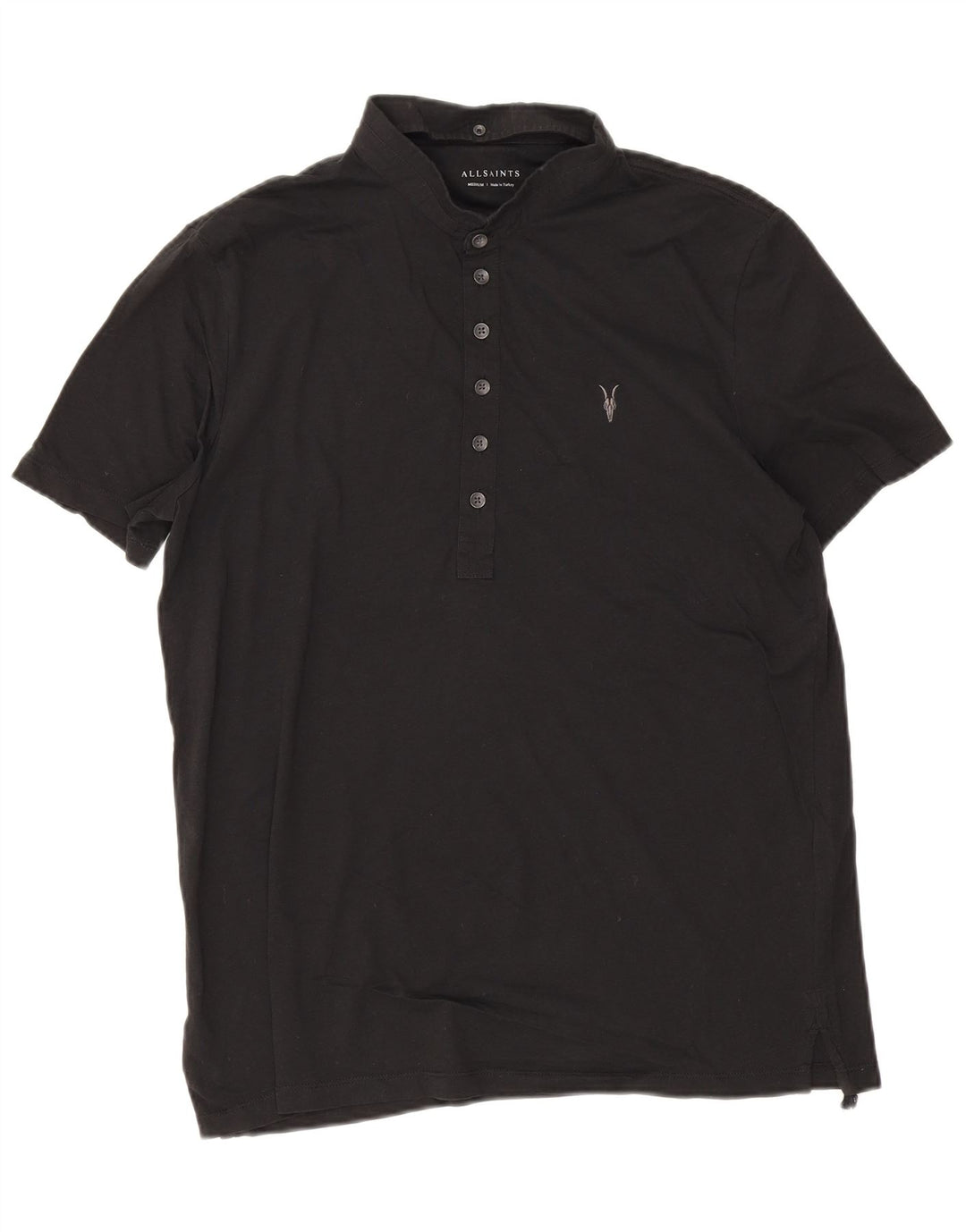 All Saints Mens Polo Shirt Medium Black Cotton