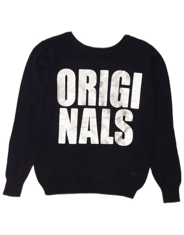 Adidas Womens Graphic Boat Neck Jumper Sweater UK 12 Medium Navy Blue