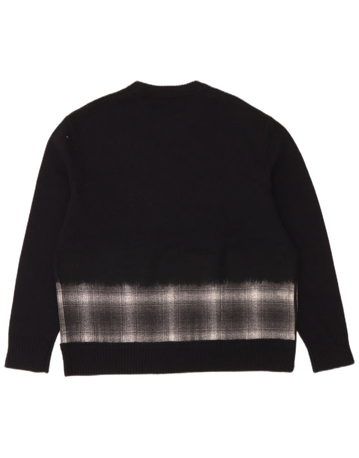 All Saints Mens Oversized Crew Neck Jumper Sweater Medium Navy Blue Check