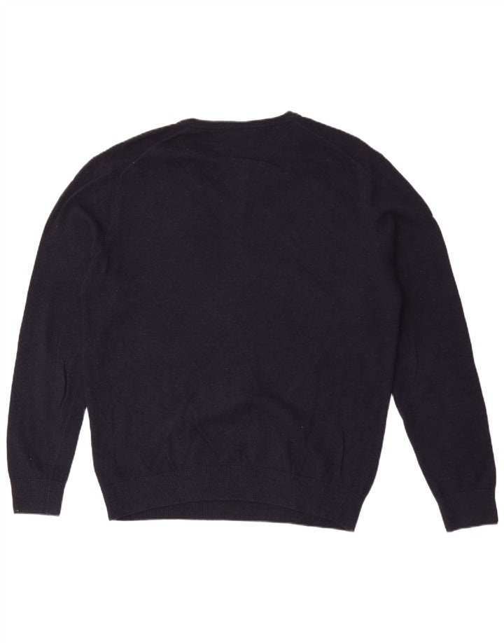 Lacoste Mens V-Neck Jumper Sweater Size 5 Large Navy Blue Wool