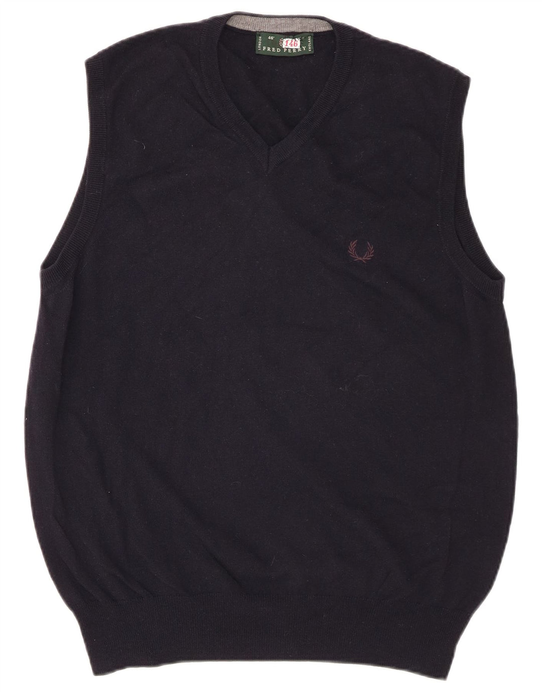 Fred Perry Mens Vest Tank Top Large Navy Blue Wool