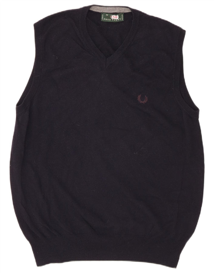 Fred Perry Mens Vest Tank Top Large Navy Blue Wool