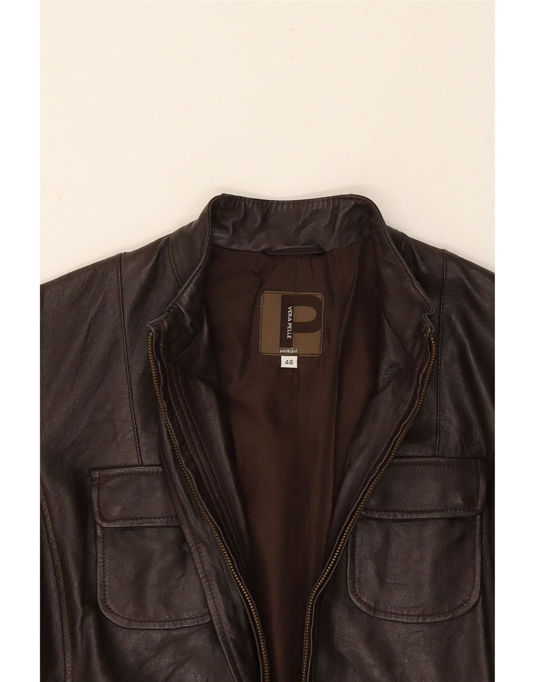 CONBIPEL Womens Leather Jacket IT 48 XL Brown Leather Vintage Conbipel and Second-Hand Conbipel from Messina Hembry 