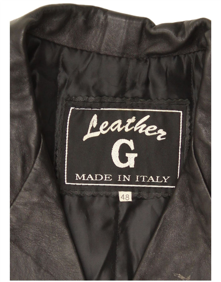 Vintage Womens Leather Jacket IT 48 XL Black Leather