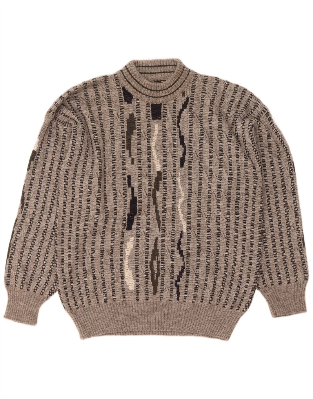 Mapier Herre Turtle Neck Jumper Sweater Medium Grå Stribet Uld