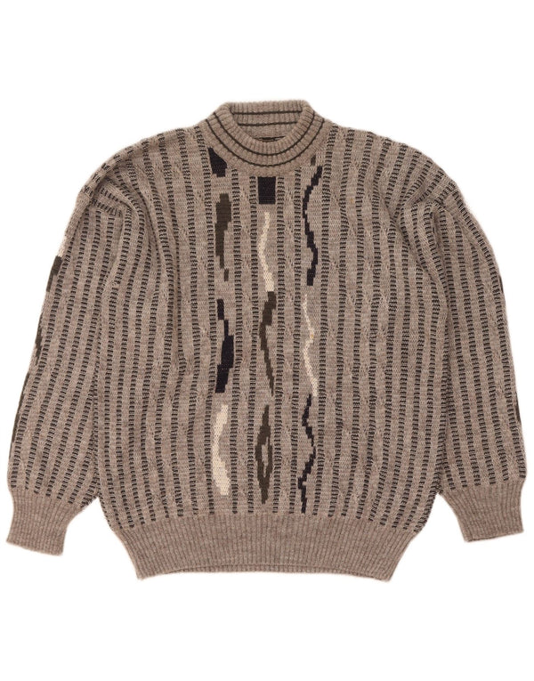 Mapier Herre Turtle Neck Jumper Sweater Medium Grå Stribet Uld