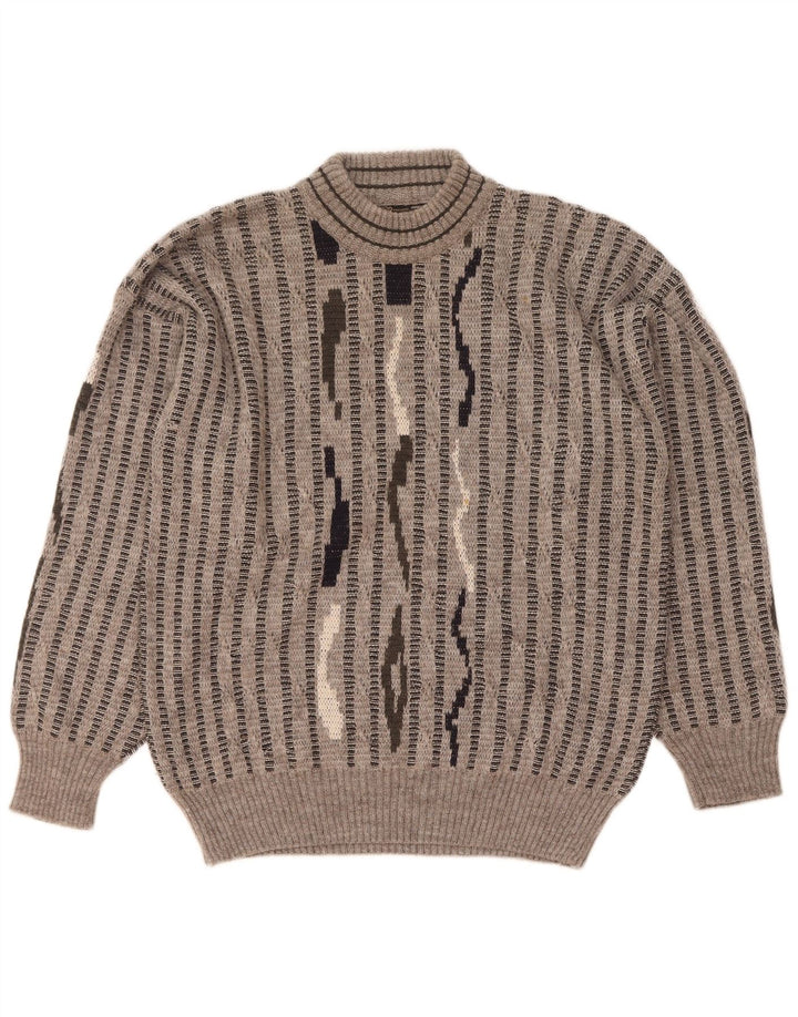 Mapier Herre Turtle Neck Jumper Sweater Medium Grå Stribet Uld