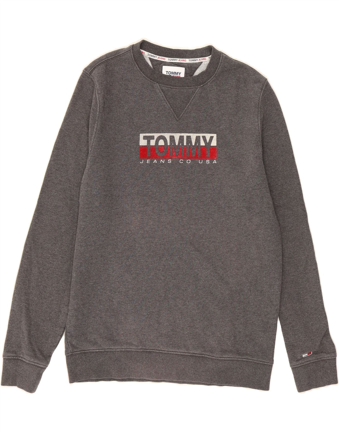 TOMMY HILFIGER Mens Graphic Sweatshirt Jumper Small Grey Vintage Tommy Hilfiger and Second-Hand Tommy Hilfiger from Messina Hembry 