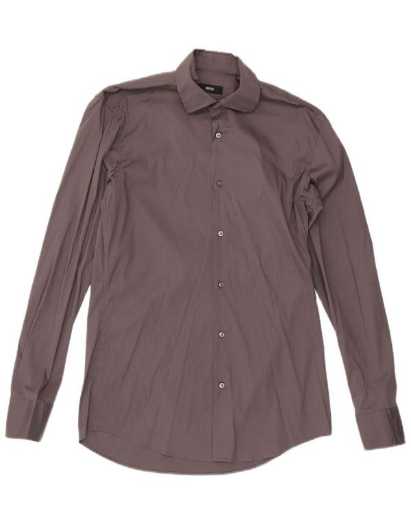 Camicia slim fit da uomo Hugo Boss taglia 37 14 1/2 piccolo cotone grigio