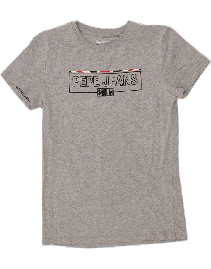 PEPE JEANS Boys Graphic T-Shirt Top 15-16 Years Medium Grey Vintage PEPE Jeans and Second-Hand PEPE Jeans from Messina Hembry 
