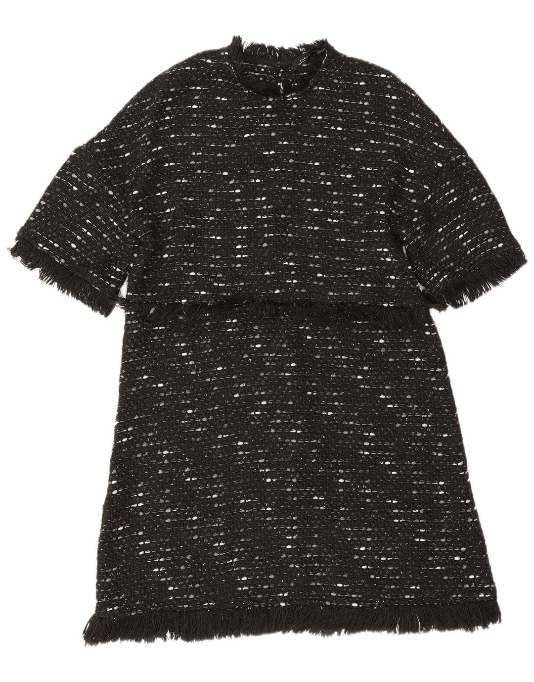 Zara Dame A-Line Kjole UK 12 Medium Sort Flecked Polyester