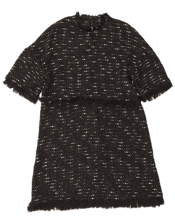 Zara Damen-A-Linien-Kleid, UK 12, Mittelschwarz geflecktes Polyester