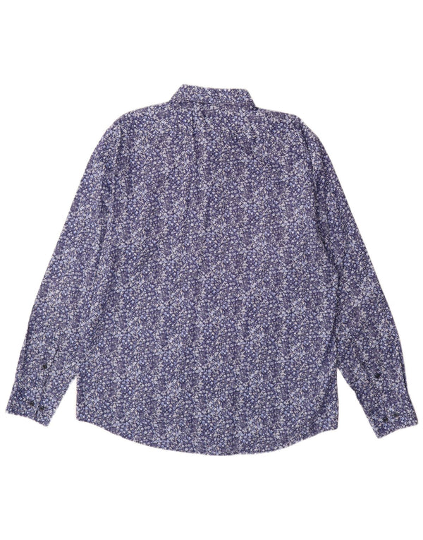 Hugo Boss Mens Regular Fit Shirt Size 43 17 XL Blue Floral Cotton