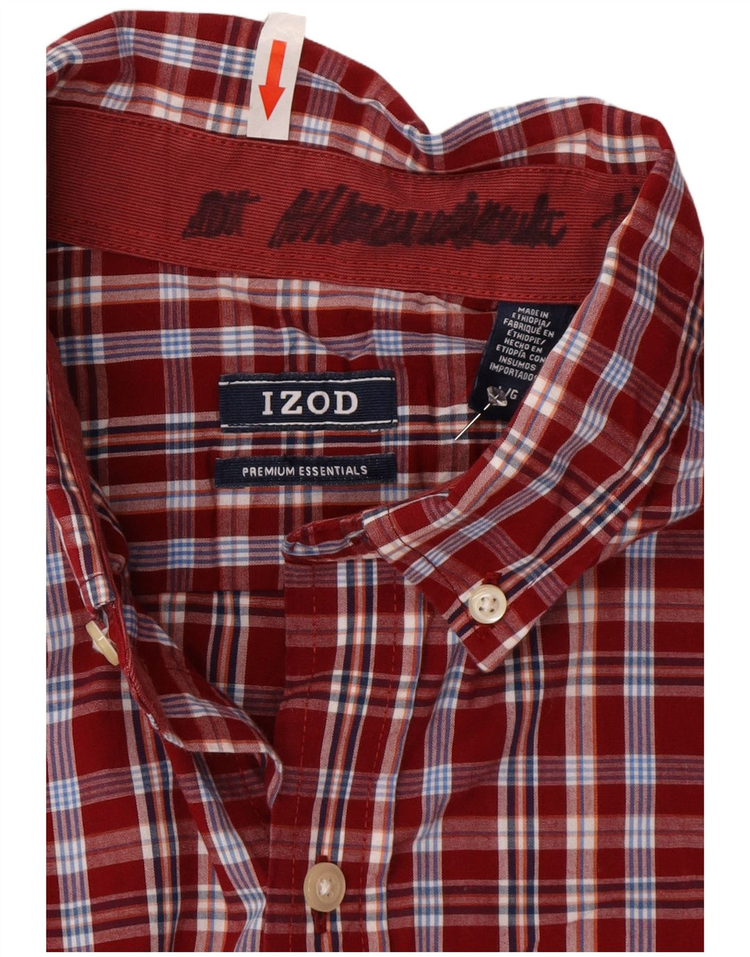 Izod Mens Shirt Large Red Check Cotton
