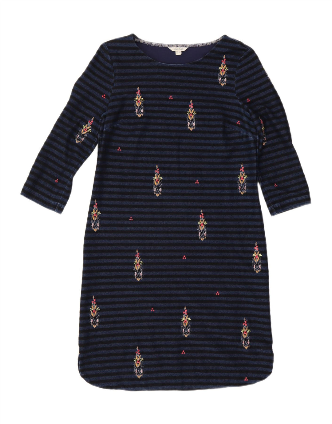 White Stuff Womens 3/4 Sleeve Shift Dress UK 12 Medium Navy Blue Striped