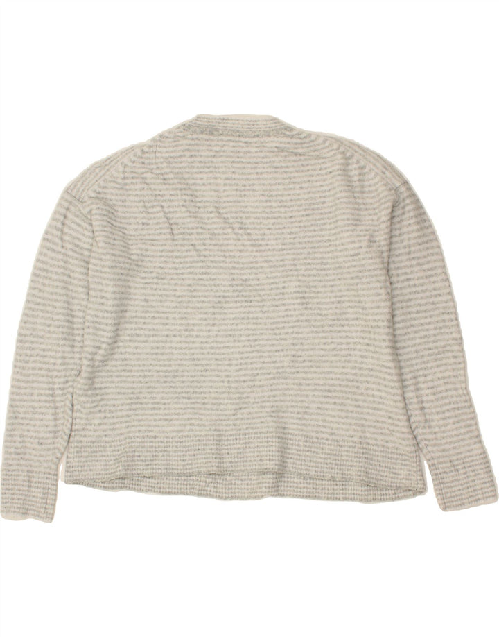 J. CREW Womens Crew Neck Jumper Sweater UK 14 Medium Grey Striped Vintage J. Crew and Second-Hand J. Crew from Messina Hembry 