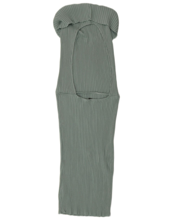 Zara Robe moulante sans manches pour femme UK 14 Grand coton vert